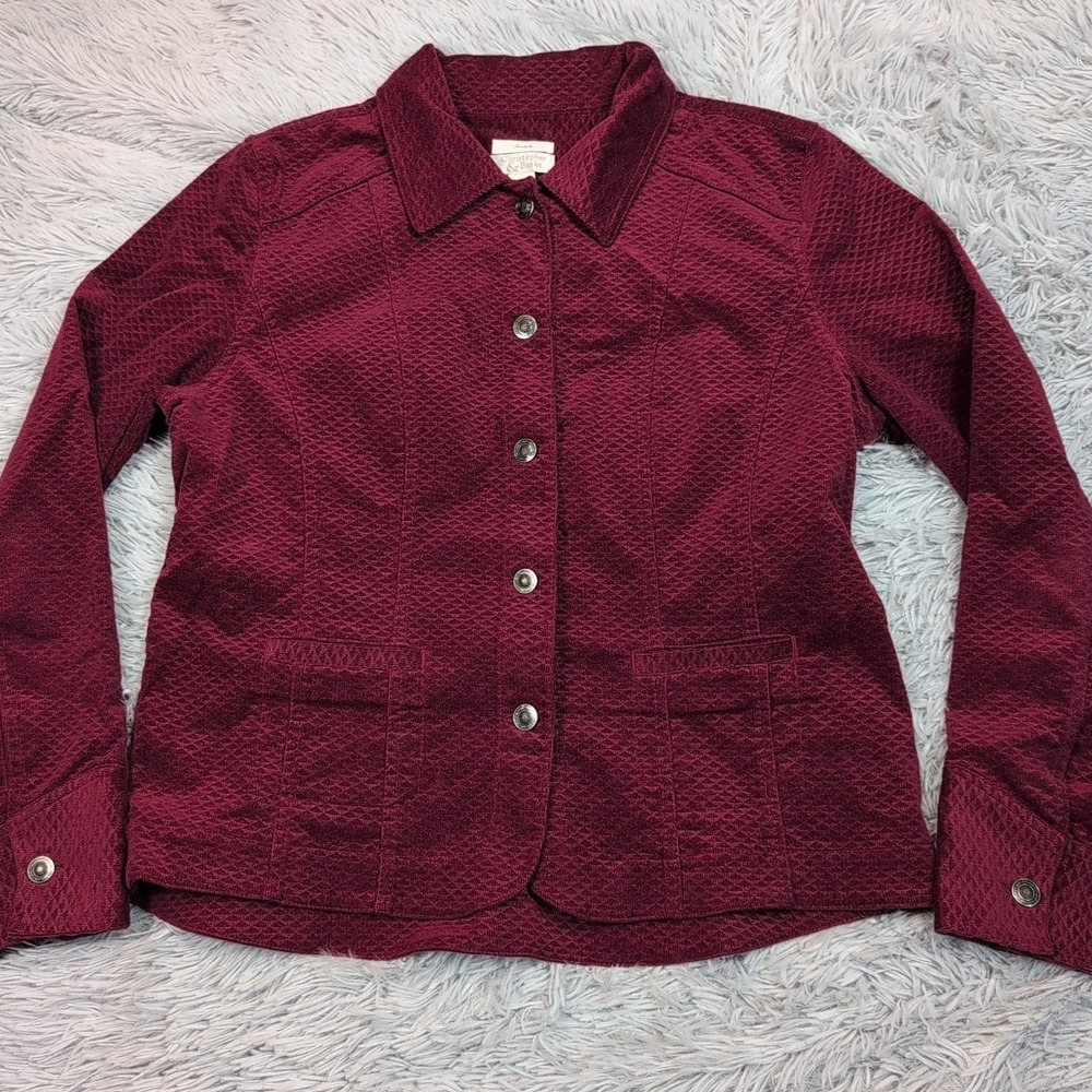 Christopher & Banks Jacket Womens M Red Textured Pockets Comfort Stretch